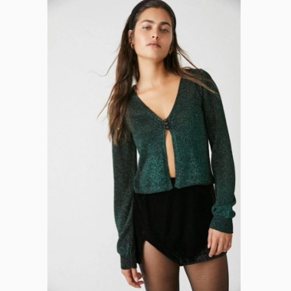 Free People Emmaline Cardigan in Alpine Combo Metallic, Sz Small, Festive Modern